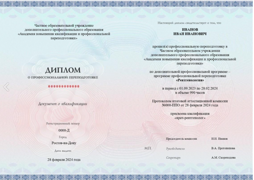 Образец диплома по рентгенологии