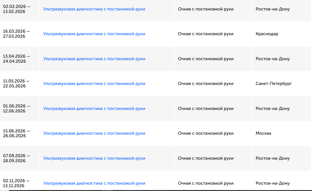 расписание курсов переподготовки УЗИ 2026